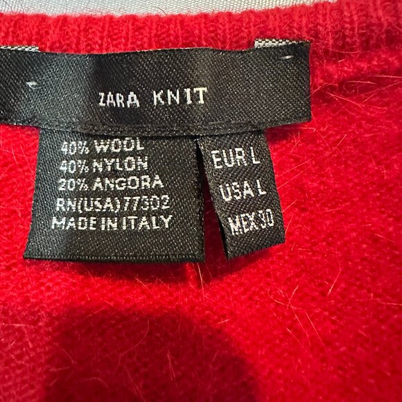 Zara Knit Cranberry-Colored Wool/Nylon/Angora Blend Cardigan, Size L - Picture 12 of 13